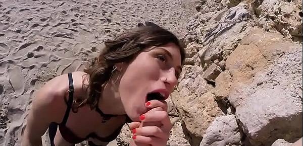  Latina babe publicly sucking dick on beach before doggystyle